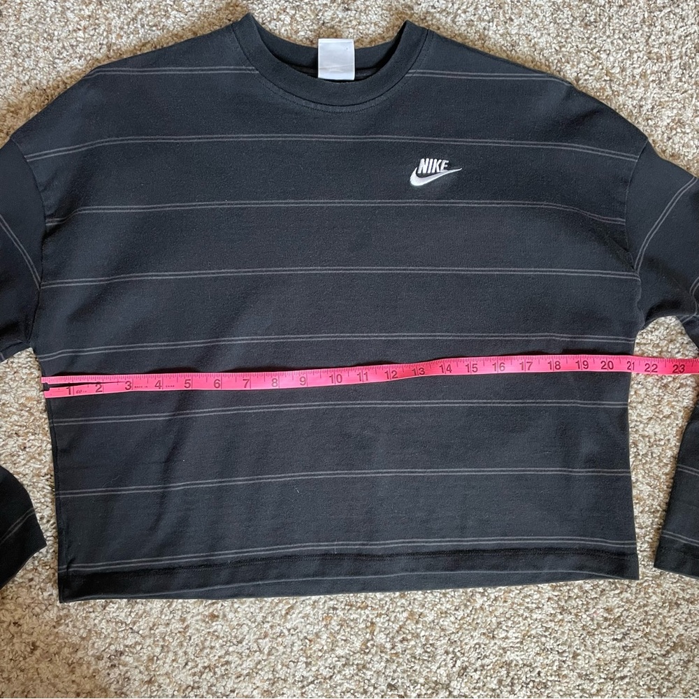 NIKE long sleeve thick cotton womens crop top black/gray horizontal stripe small - Picture 7 of 9